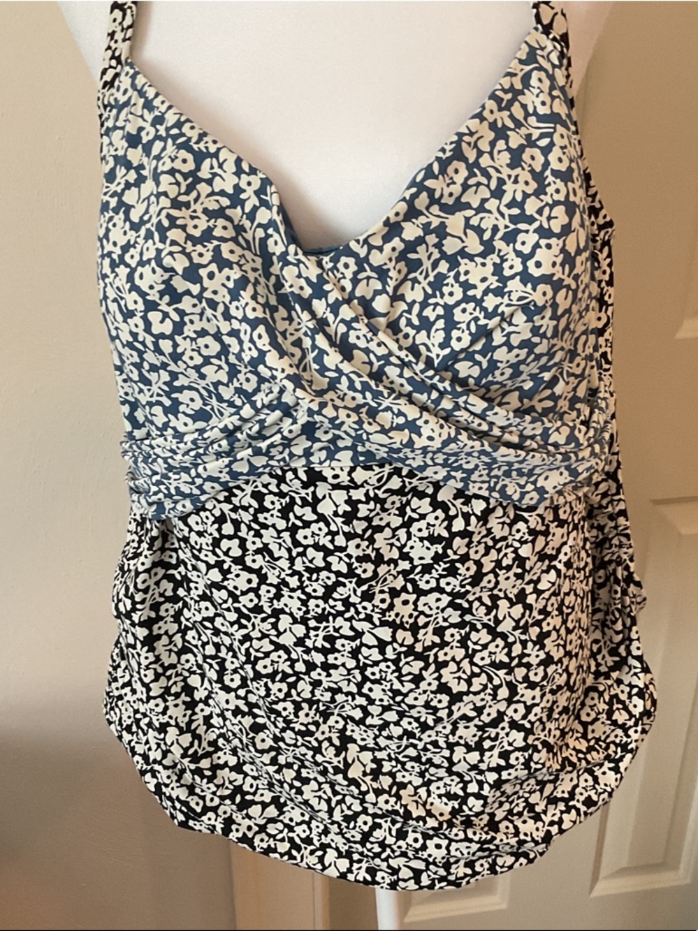 Lands' End Two-Tone Floral Wrap Cami in Blue and Black